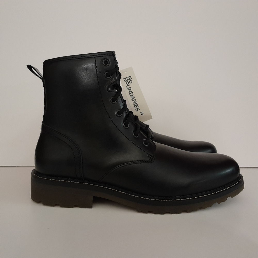 Men's Combat Boots Lace Up with Zipper Black Size 12 No Boundaries NWT